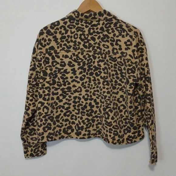 Lulus Fashionably Fierce Beige Leopard Print Denim Jean Jacket Size Small - Picture 10 of 10